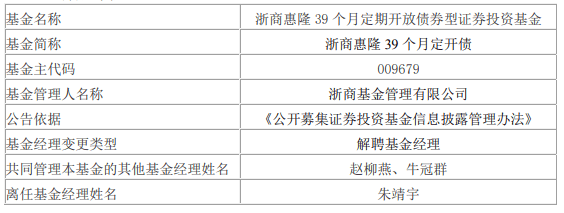 浙商基金朱靖宇离任7只债券基金