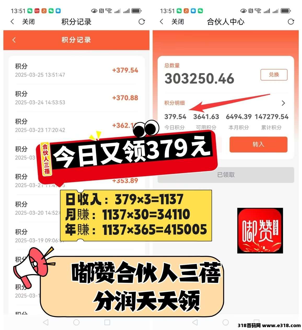 嘟赞，手机副业，天天领合伙人三倍分润，稳定管道收益