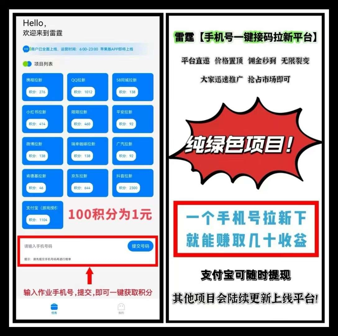 雷霆，一键拉新，一手项目，价格置顶老年机项目