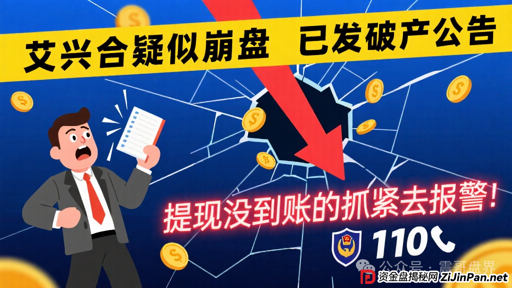 艾兴合疑似崩盘，已发破产公告，提现没到账的抓紧去报警！